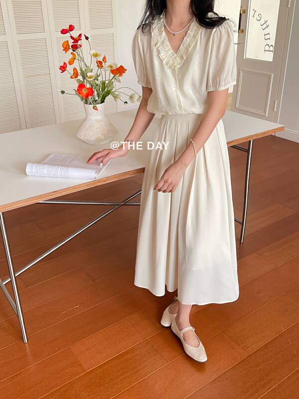 New in early summer! [the day] Korean side zipper back elastic pleated skirt 8765# ll