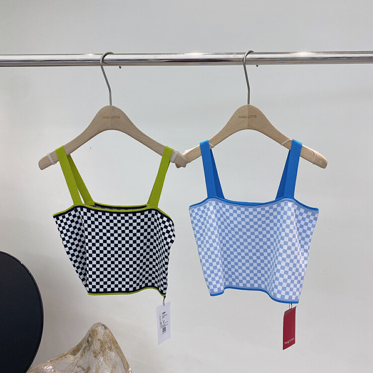 New in early summer! [Yang lotus] Girls chessboard check wool woven vest / sling s12227129# ozq