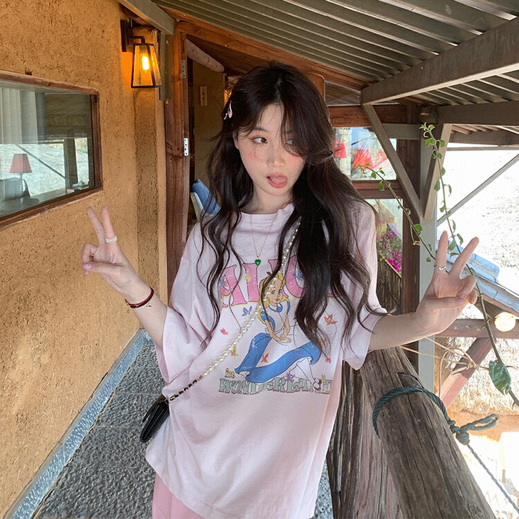[wgwe] Korean loose and versatile short sleeve T-shirt 1665# PCZ