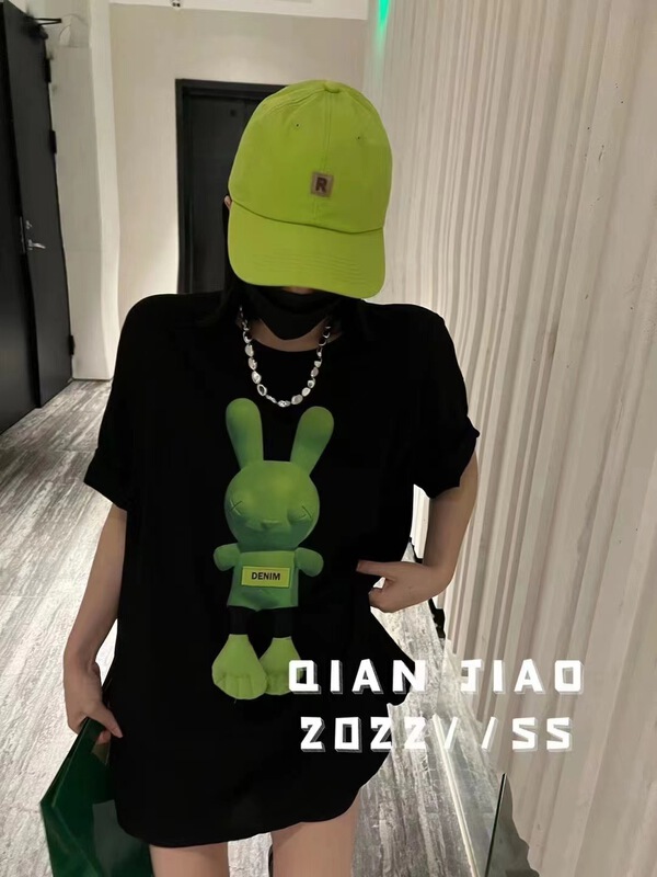 [QIANJIAO] cartoon printing trend short sleeve T-shirt (excluding necklace) 6889# PCZ