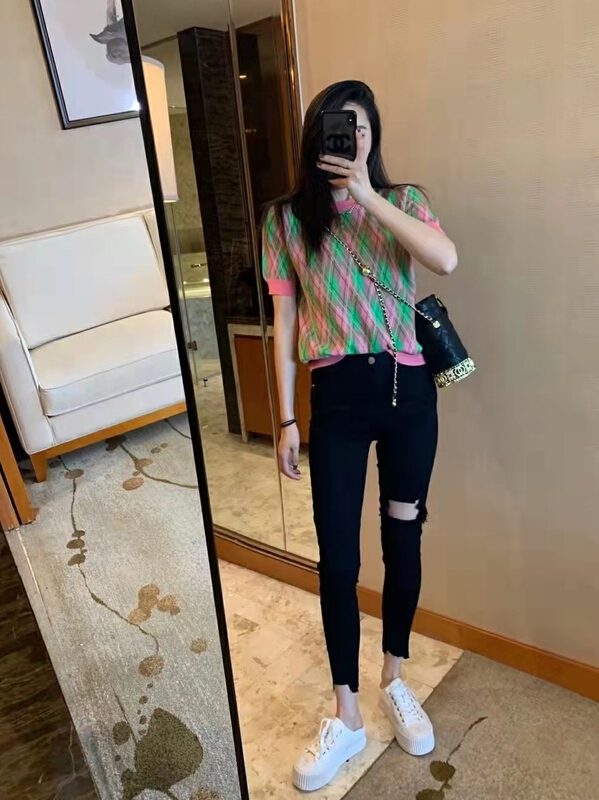 [pan] fashion color contrast design Lingge Pullover Sweater 00452# PCZ