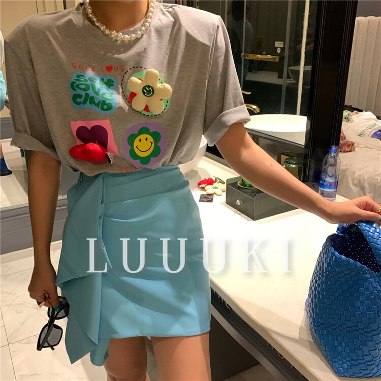 [luuki] three dimensional flower design sweet short sleeve T-shirt (detachable with flowers) 23062# ozq