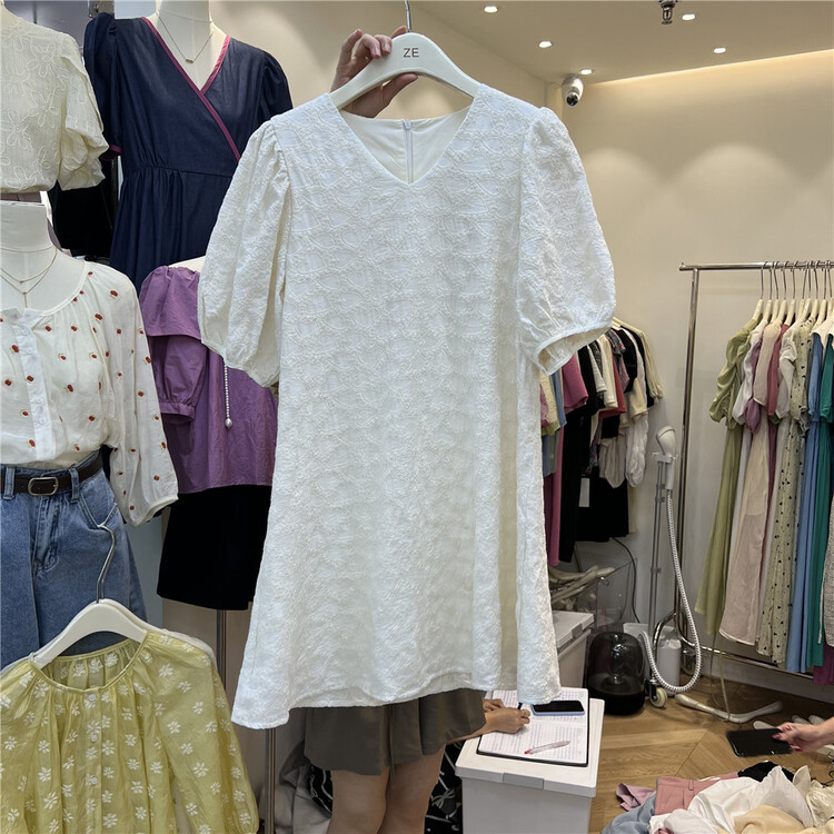 [Ze] V-neck bubble sleeve lady dress 8626# ll