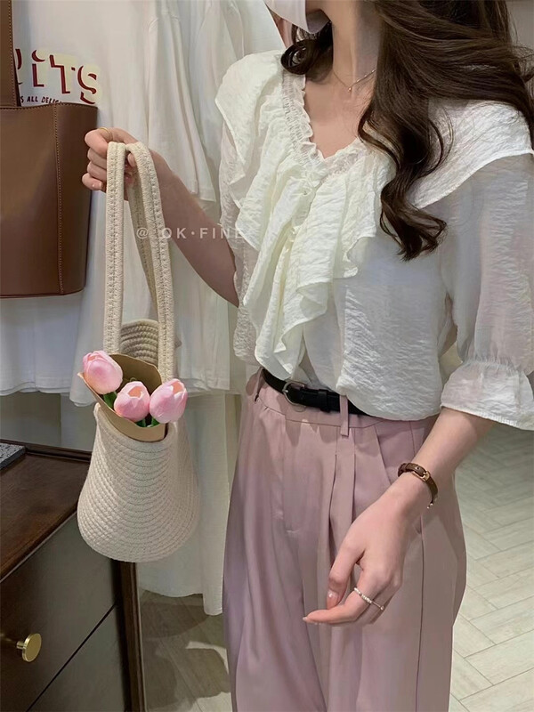 Spot! "OK FINE" Korean flounced loose shirt K5032# ZSY