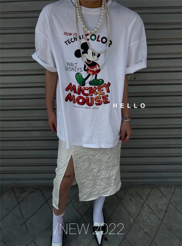 [Hello] Korean round neck Mickey print short sleeve T-shirt 9701-8# XYY