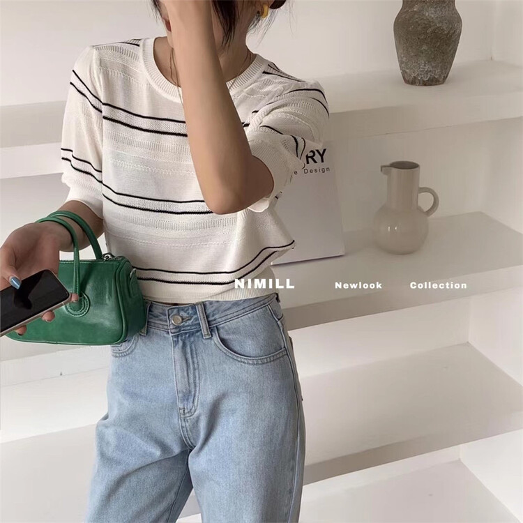 New in early summer! [namil] Korean round neck stripe T-shirt 2098\lsw