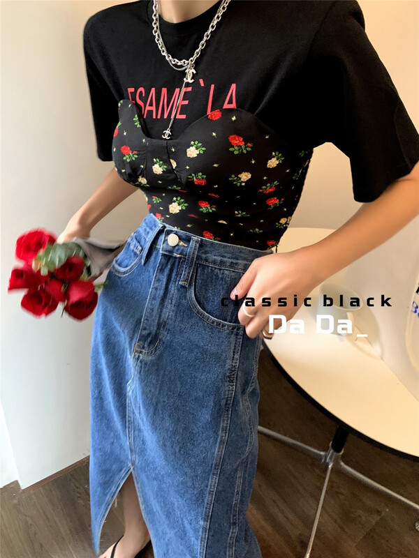 [dada] fake two piece fashion splicing short sleeve T-shirt 6659# zxl