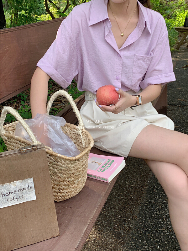 [we are] Korean solid color button up shirt 10128# zjy