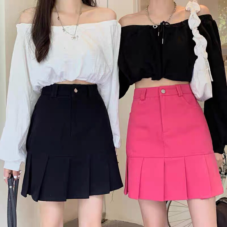 [queen] Korean solid color versatile skirt a99082# ozq