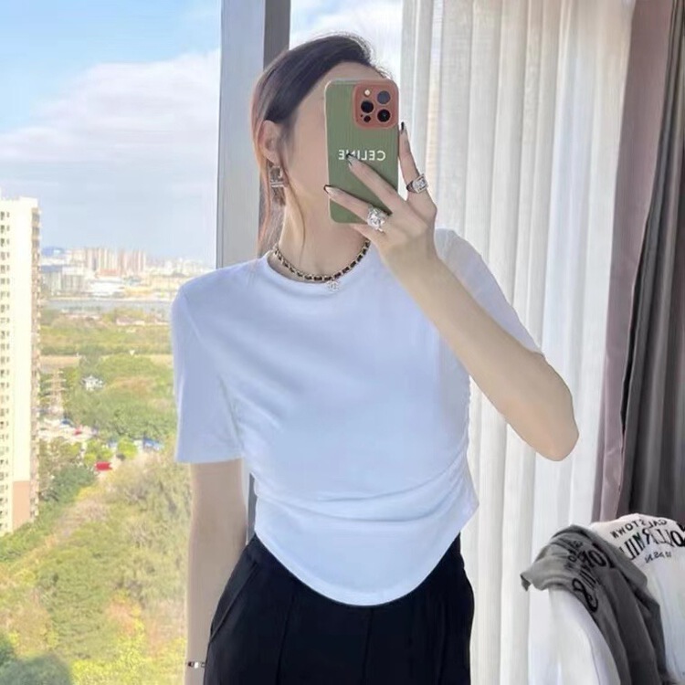 New in early summer! 【S】 Korean solid color front short back long short sleeve T-shirt 301# WTT