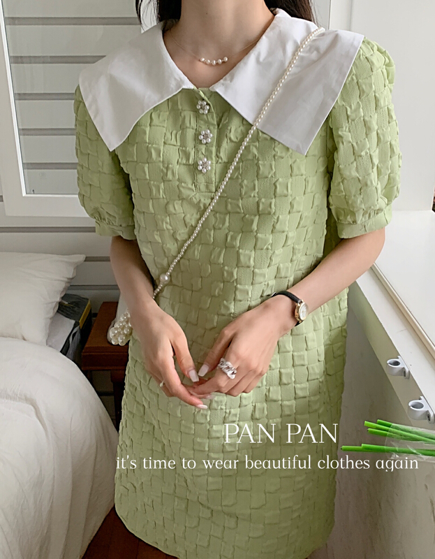 初夏上新!【PANPAN】肌理百搭撞色領連衣裙  8315#  CQW