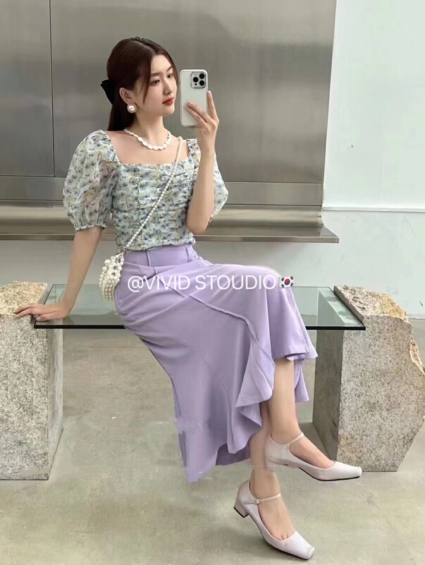 [vid] Korean version elastic waist fishtail slit skirt 1603# zjy