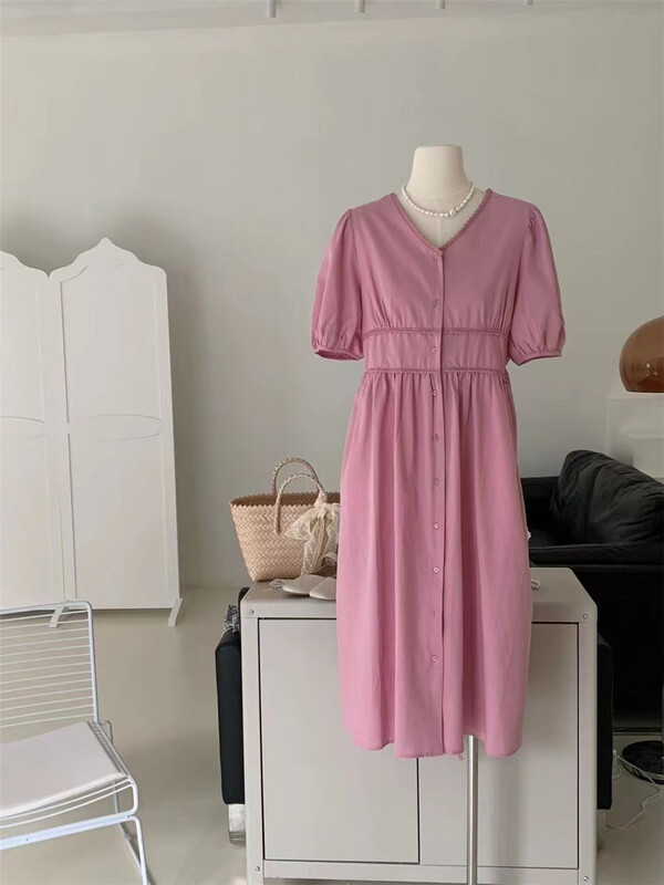 [xhm] Korean loose bubble sleeve lace up dress x2011# ZSY