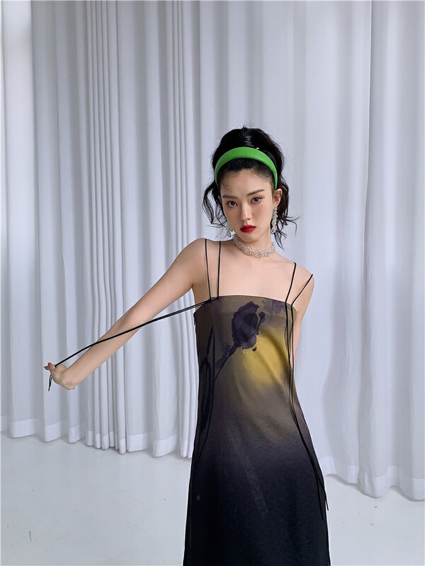 [AC] elegant Vintage tulip print suspender dress 6876# JJ