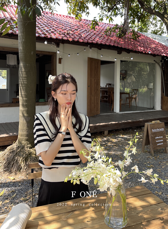 初夏上新!【F ONE】韓版甜美雙層大翻領拼接針織衫(配可拆卸領子)  66026#  WPL