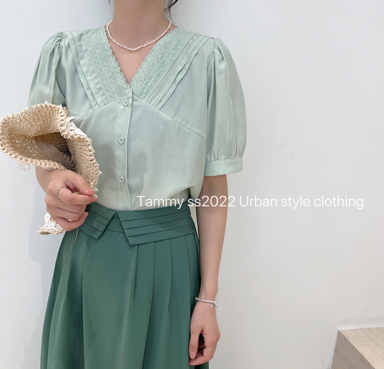 [Tammy] heavy craft lace V-neck blouse 62973# L