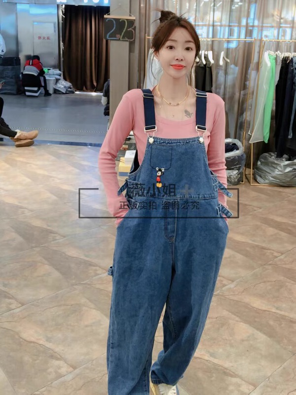 goods in stock! New in early summer! [Amy] Korean Mickey embroidery wash loose strap pants 5016# WTT
