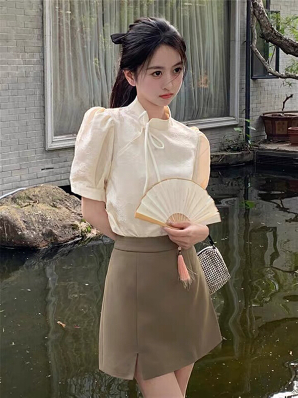 [L.L studio] retro Chinese cheongsam small shirt + high waist slim skirt set 77003# PCZ