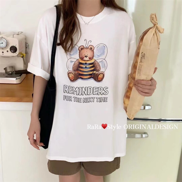 [rara] round neck bee print fashion short sleeve T-shirt 19116-20# LSL