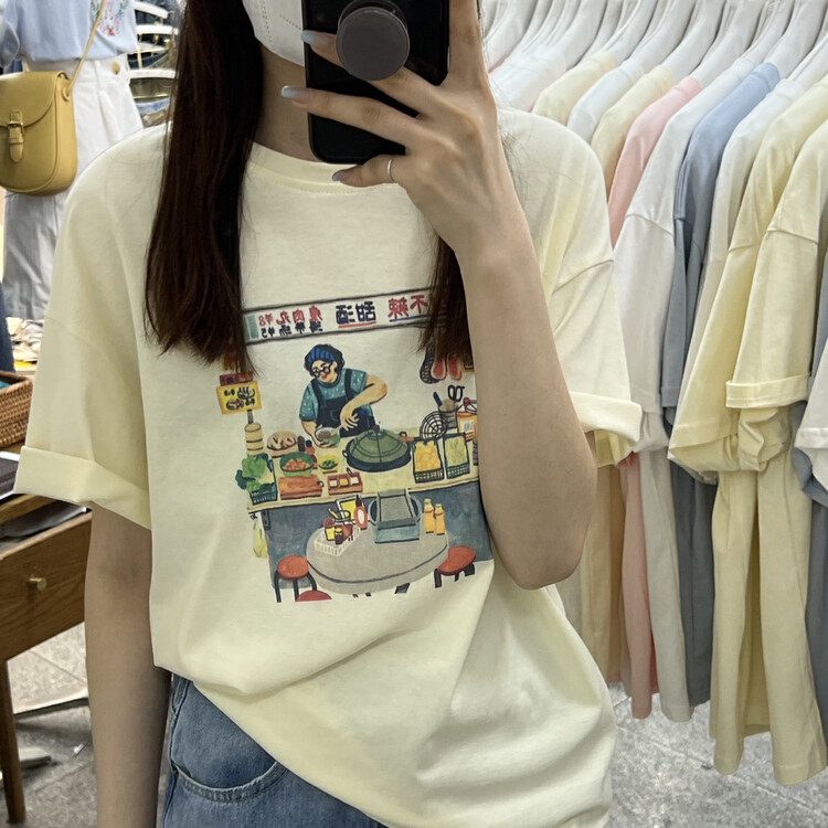 [Libai Li Bai] Korean cartoon cartoon printed short sleeve T-shirt 2823-7# ll