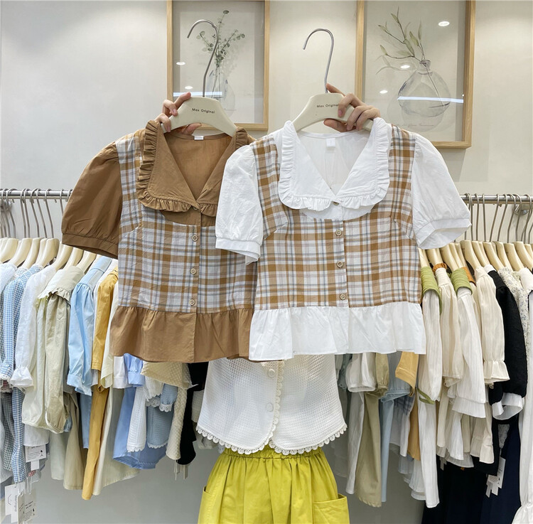 New in early summer! [Max original] Korean Plaid fake two small shirts 98016# HBx