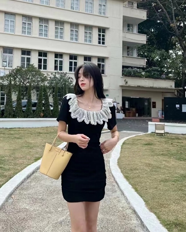 Early spring! [Hello] Korean stitched lace retro dress y6258# lwy