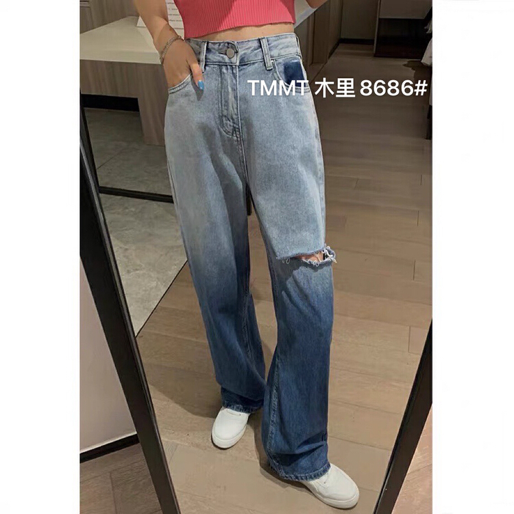 [Jiajia Muli] wide leg gradient color fashion versatile thin jeans 8686# L