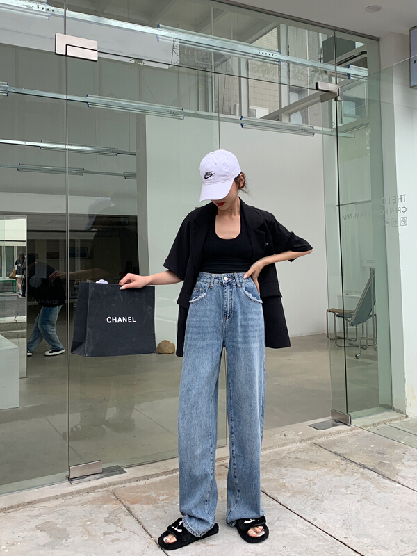 New year in early spring! [en Xi'er] the main push burst version of pocket worn wide leg mopping jeans elw1825# L