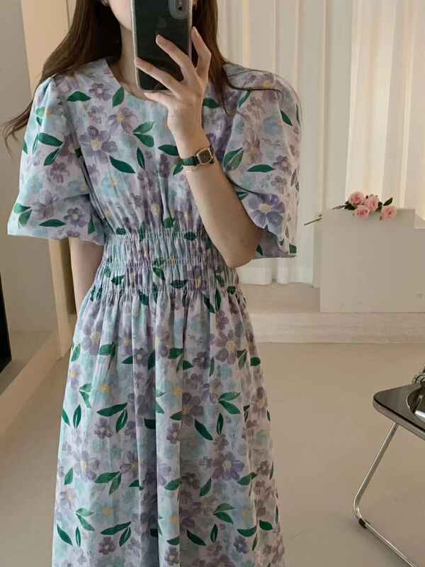 [RS] elastic waist flower zipper dress rs1818# XYY