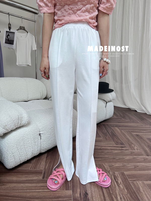 [OSHA madeinost] straight slit versatile knitted casual pants 86222# ll