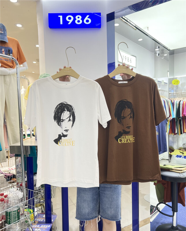 [1986] portrait print comfortable short sleeve T-shirt f1007# LSL