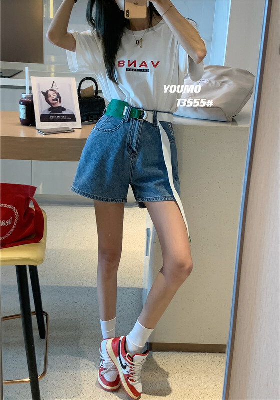 Summer new! [plain blue] fashion slim, foreign style, vintage denim shorts (with waist rope) 13555 dark blue-13555-1 light blue # LSL