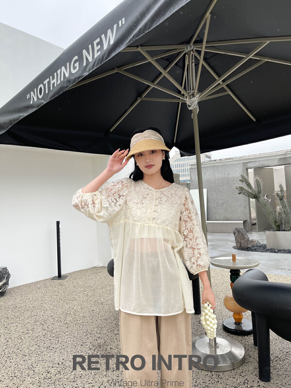 New in early summer! [Rin] Korean lady lace embroidery heavy industry blouse r21107# cqw