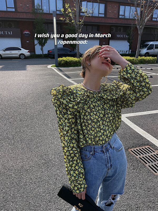 [open] floral Lapel shirt 3621# ozq