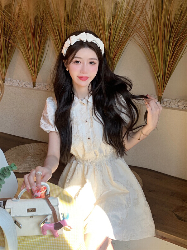 [x · h studio] original embossed lapel vintage waist A-shaped dress 2256# ozq