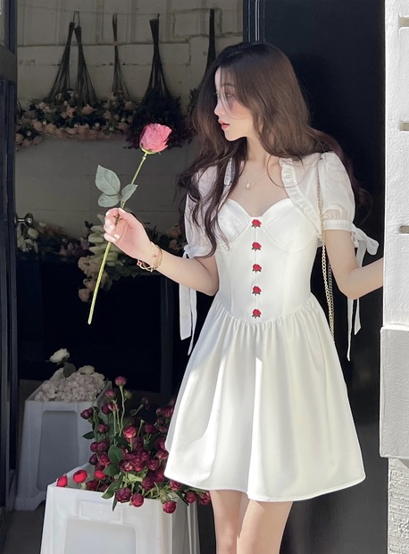 New in early summer! [savage] French embroidered rose strapless dress + lace up blouse set e8053# WPL