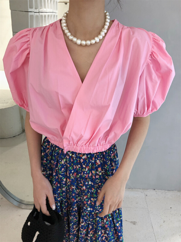 New in early summer! [rich rich] fashionable and versatile bubble sleeve shirt 2526# zyh