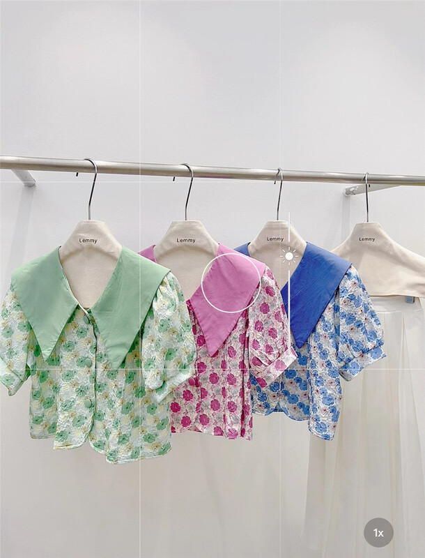[Lemmy] Korean floral breasted bubble sleeve shirt 8587# HBx