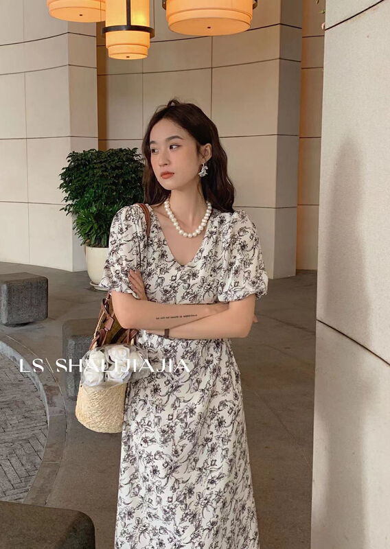New in early summer! [LS] V-neck versatile slim dress 8333# WPL