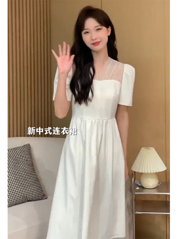 【花熙】拼接設計感復古顯瘦連衣裙(不含項鍊)  9056#  PCZ