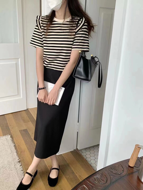 New in early summer! [tototellme] Korean simple stripe short sleeve T-shirt 23168# HBx