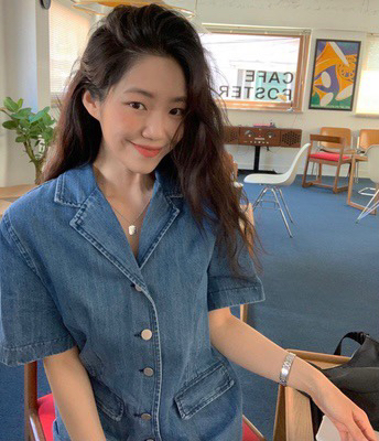 [four seasons] French small suit collar denim short dress 8976# LSL