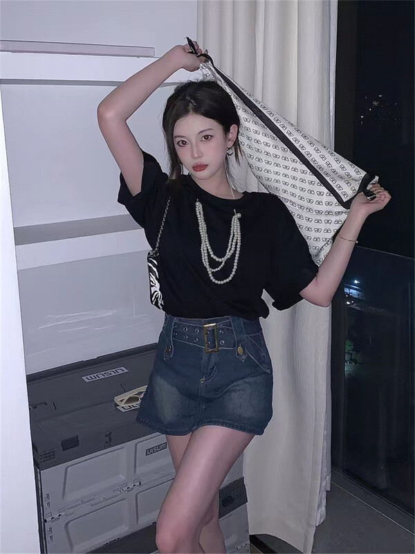 [a +] casual loose large short sleeved T-shirt (detachable with chain) 5145# ozq