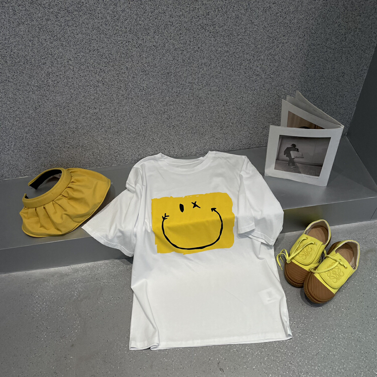 Original price 89.11! [bobo1972] Korean smiley face large print loose short sleeve T-shirt ay229239# ozq