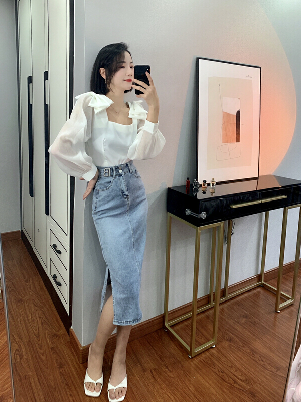 Early spring! [HH] Korean style versatile denim skirt 2202y# LSL