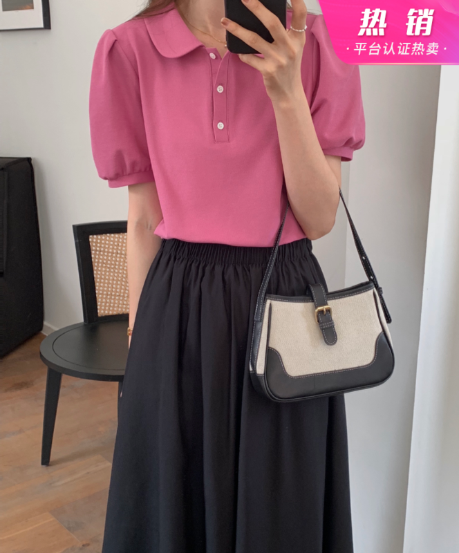 [T.G] simple, casual and versatile bubble sleeve short sleeve T-shirt 17378# cqw