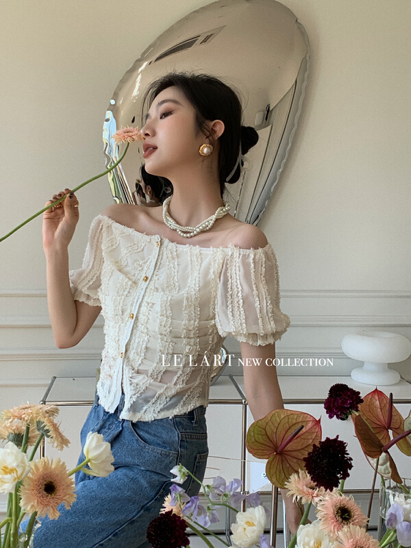 goods in stock! New in early summer! [le lart] design pure style one shoulder shirt ll5433# XYJ