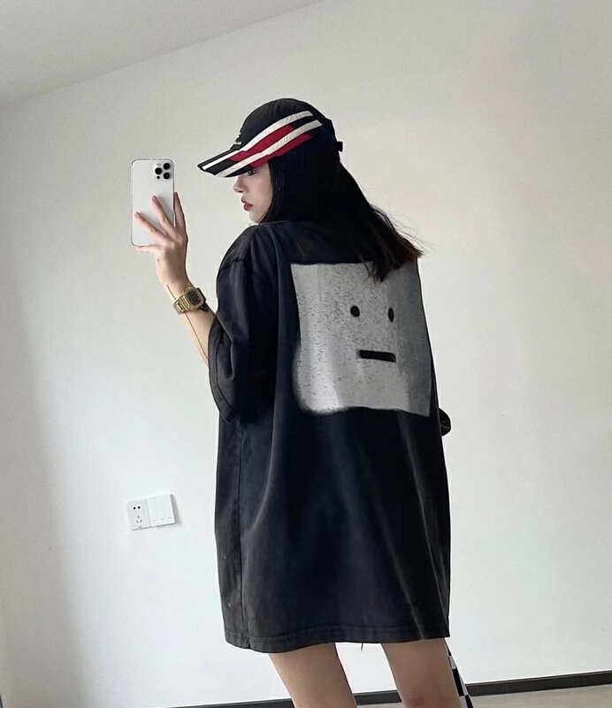 [East room] wash cotton loose shoulder pad Korean print short sleeve T-shirt 9269# WTT