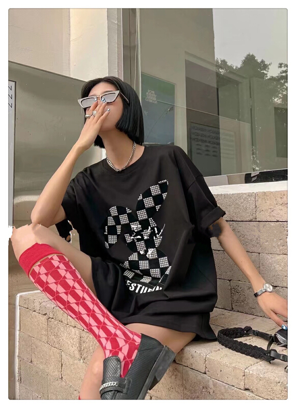 New year in early spring! [British rights society] rabbit Plaid hot drill short sleeve T-shirt 5049# XYY