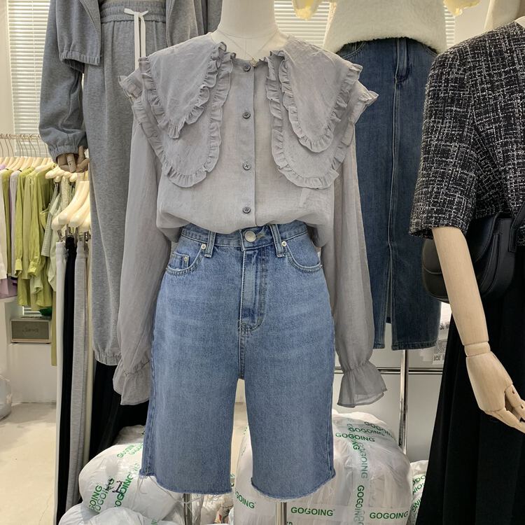 New year in early spring! [going] solid color double lotus leaf collar shirt 7783-1# lwy